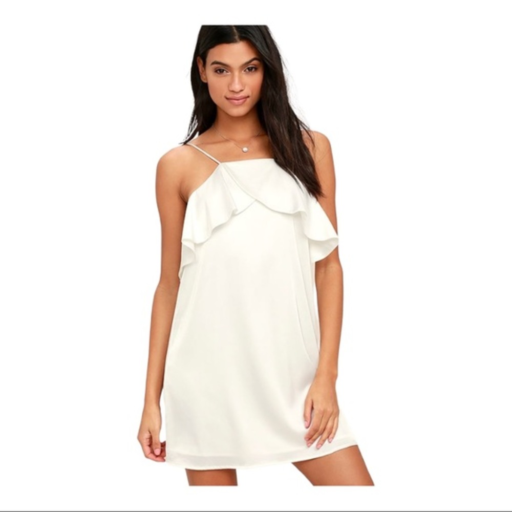 NWT Lulu’s Spice Twirl White Satin Spaghetti Strap Mini Dress Women’s Size Small